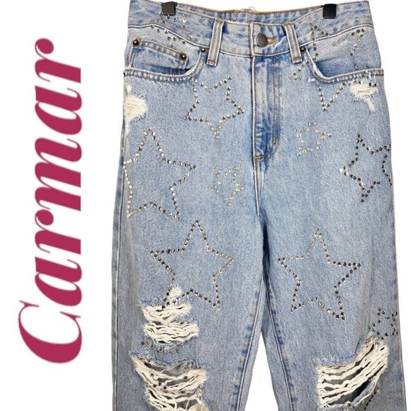 CARMAR Hermia Peyton Rhinestone Star Jeans High Rise Light Wash, Size 26 - Picture 2 of 11